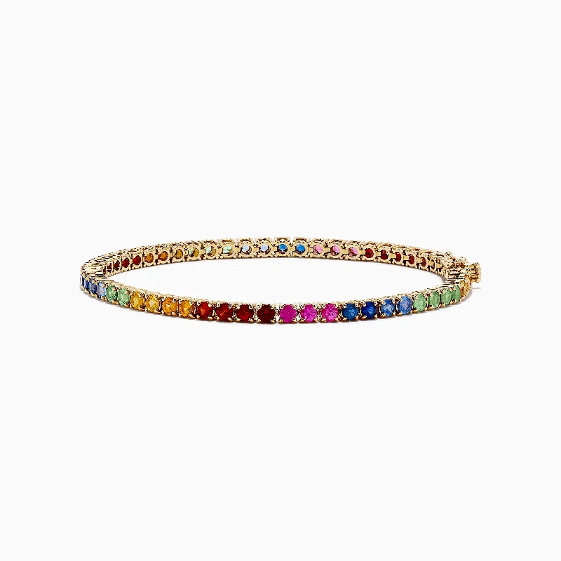 women’s timeless bracelets-Watercolors 14K Yellow Gold Multi Sapphire Tennis Bracelet