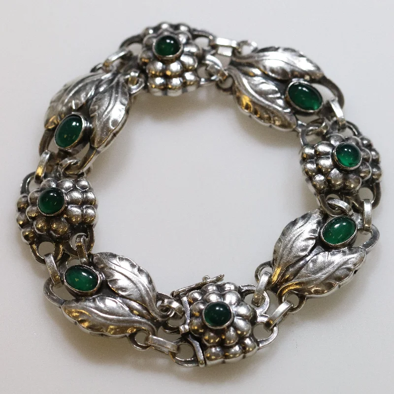 women’s romantic bracelets-Vintage Georg Jensen Jewelry | Green Agate Bracelet 3 Denmark