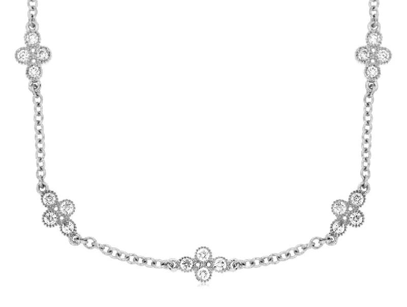 women’s cross necklaces-White Gold Motif Diamond Station Necklace