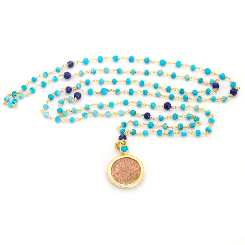 women’s boho necklaces-Turqouise and Lapis Sri Yantra Necklace