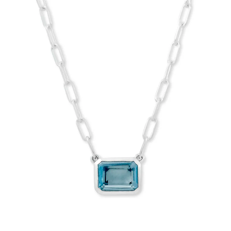 women’s birthday necklaces-Rectangular Blue Topaz Necklace, Sterling Silver