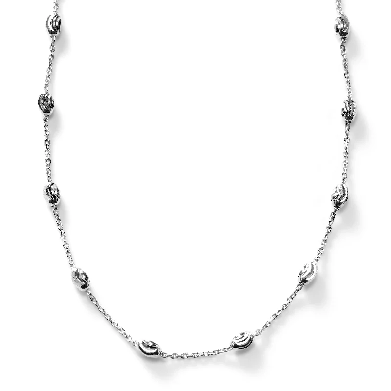 women’s gemstone-studded necklaces-Oval Bead Necklace, Sterling Silver with Rhodium Plating