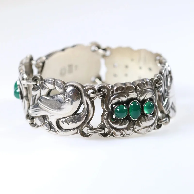 women’s vintage bangles-Vintage Georg Jensen Jewelry | Chrysoprase Dove Bracelet 14 Sterling Silver Denmark