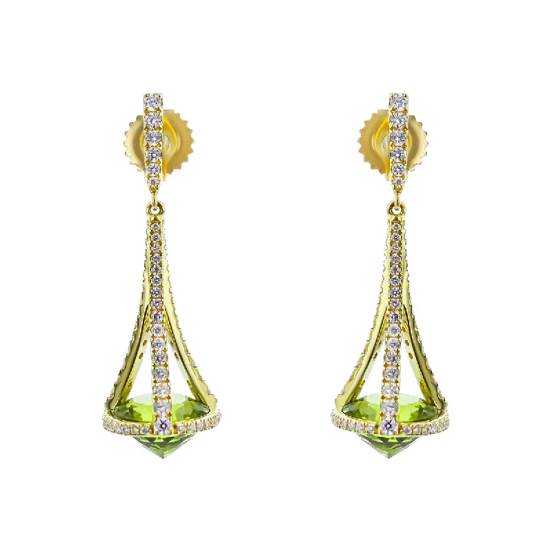 women’s pink gold earrings-Pastel Diamond Chandelier Peridot Drop Earrings