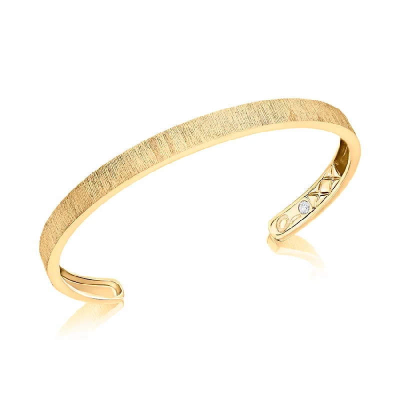 women’s multi-strand bracelets-A. Jaffe 14K Yellow Gold 0.09ct. Diamond Brushed Finishing & Quilt Detail Inside Men's Bangle Bracelet