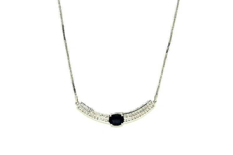 women’s pendant necklaces-Blue Sapphire & Diamonds Necklace AD No.0630