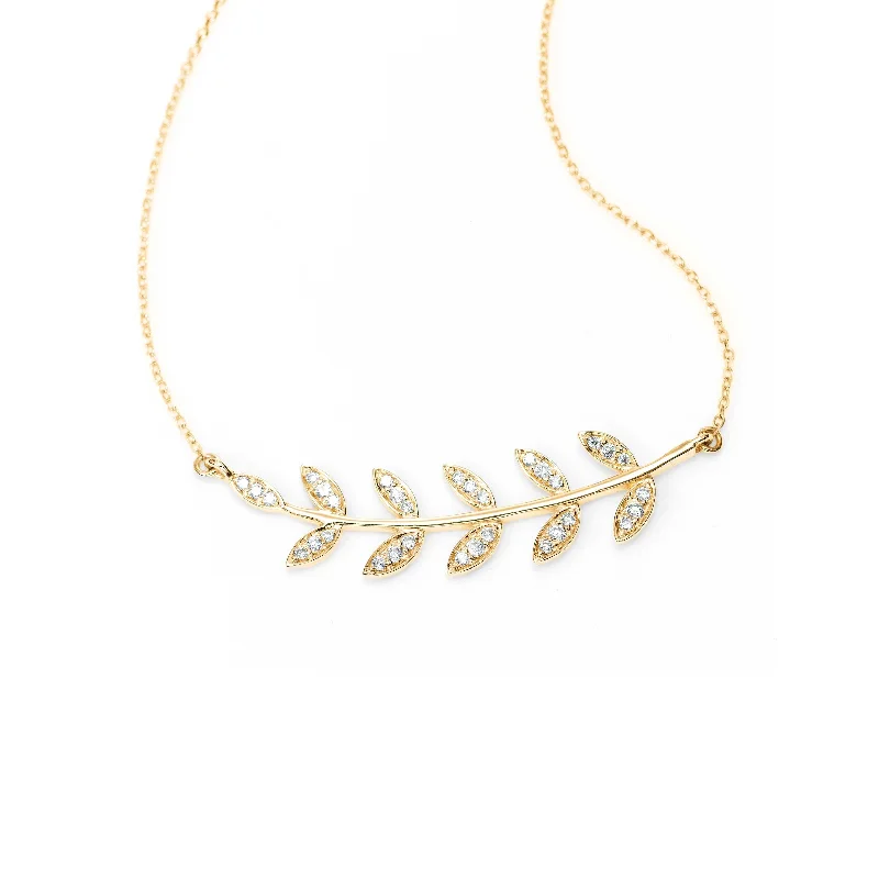 women’s emerald necklaces-Diamond Branch Necklace, 14K Yellow Gold