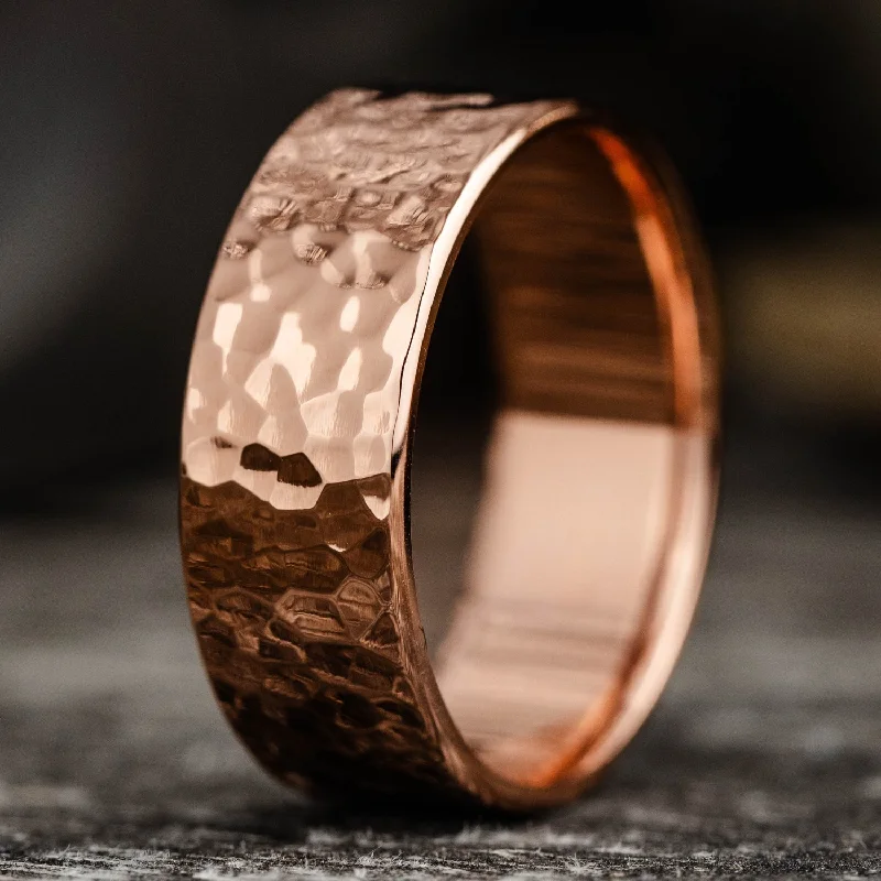 women’s stylish engagement rings-The Marsh | 7mm & 8mm Men's Hammered Rose Gold Wedding Band