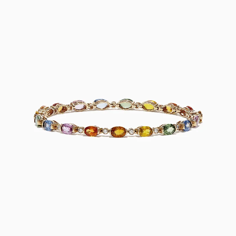 women’s leather cuff bracelets-Watercolors 14K Yellow Gold Sapphire and Diamond Bracelet, 11.20 TCW