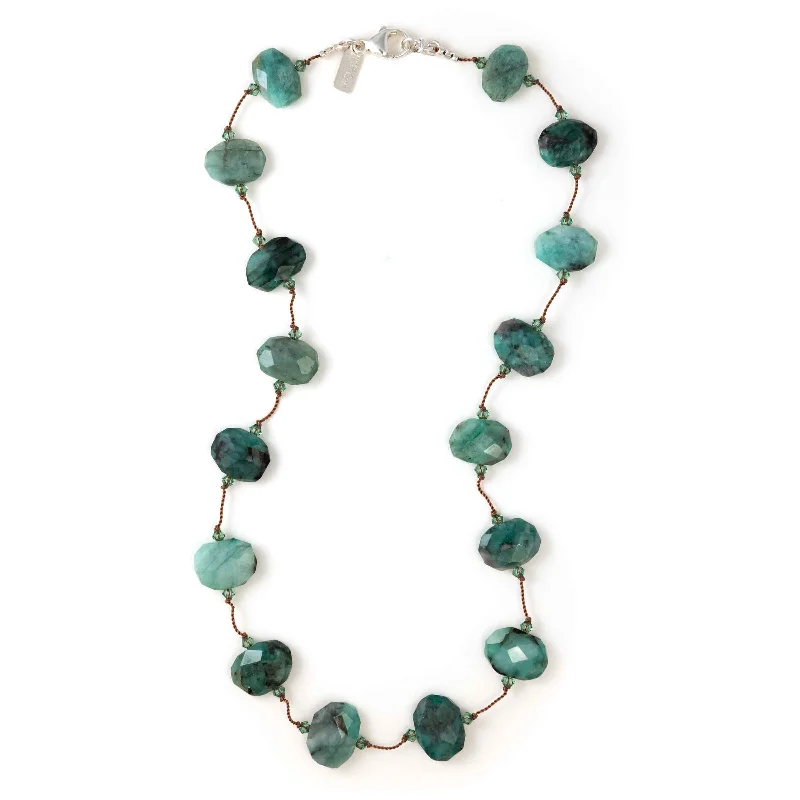 women’s statement chokers-Raw Emerald and Swarovski Crystal Necklace, Sterling Silver