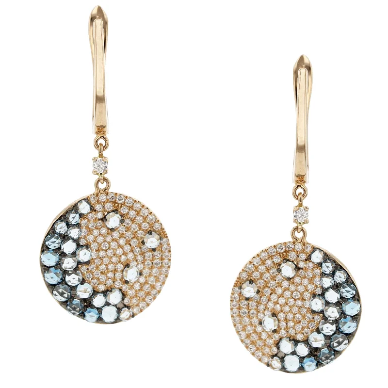 women’s moon earrings-Moon Star Topaz and Diamond Drop Earrings