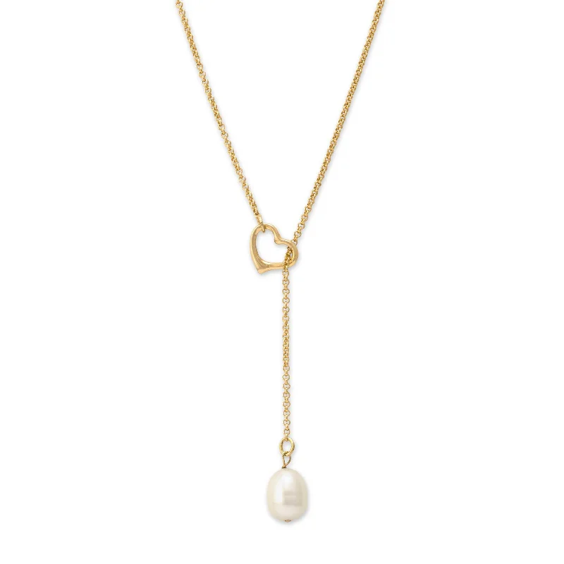 women’s layered diamond necklaces-Lariat Style Freshwater Pearl Necklace, Gold Filled