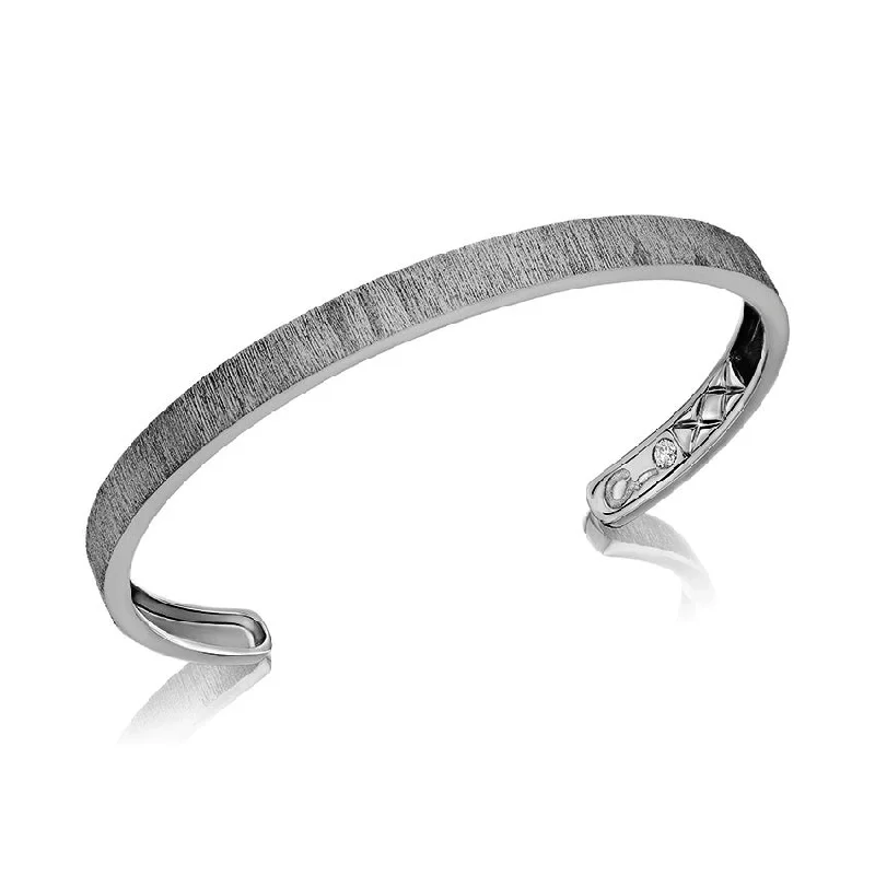 women’s thin wire bracelets-A. Jaffe 14K Ruthenium Gold 0.09ct. Diamond Brushed Finishing & Quilt Detail Inside Men's Bangle Bracelet