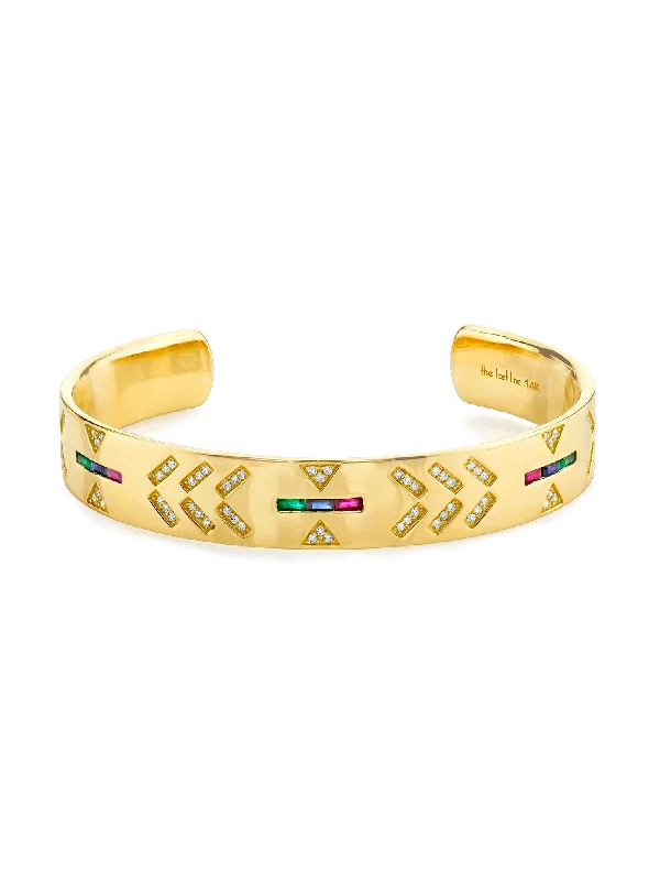 women’s friendship bracelets-Tattoo Cuff Bracelet - White Diamond / 14k Yellow Gold