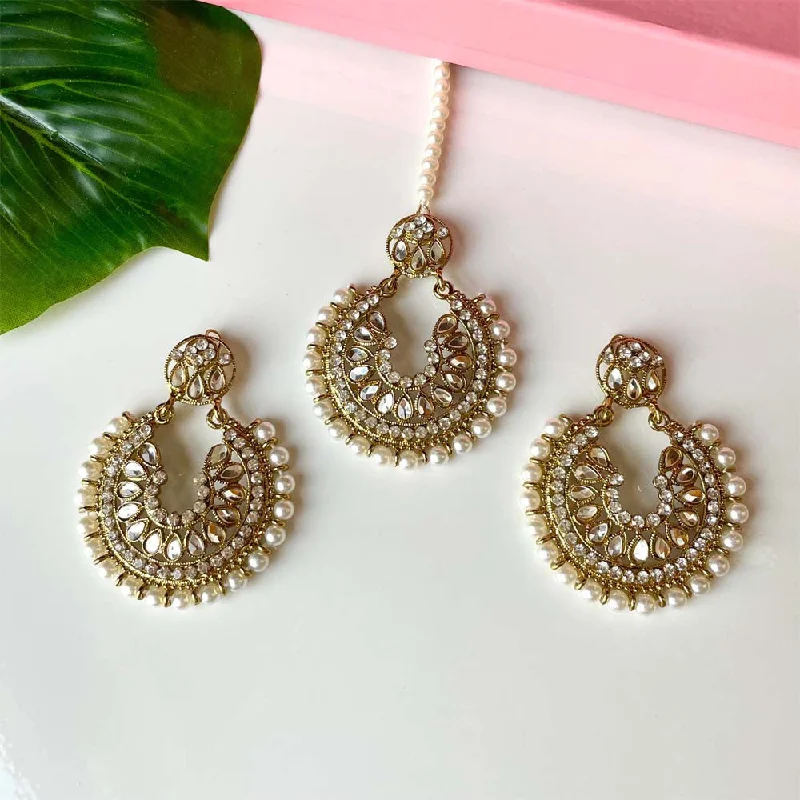 women’s geometric drop earrings-Sehar Earrings and Teeka Set(Golden)