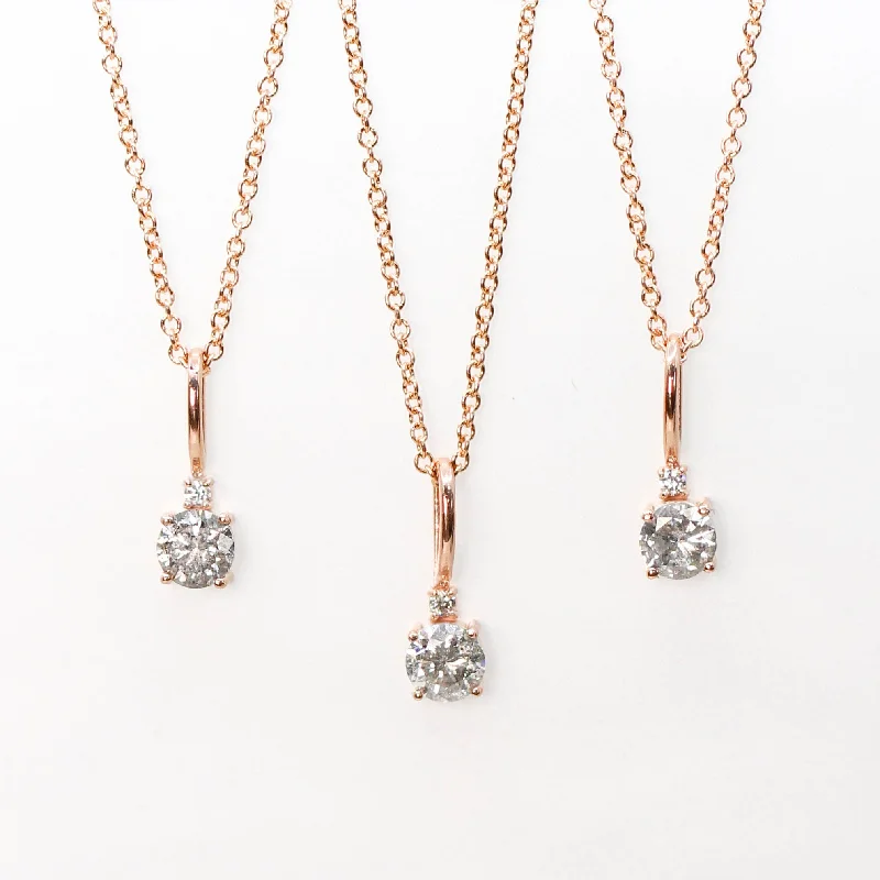 women’s star necklaces-10k Rose Gold Round Salt and Pepper Diamond Pendant Necklace - Ready to Ship