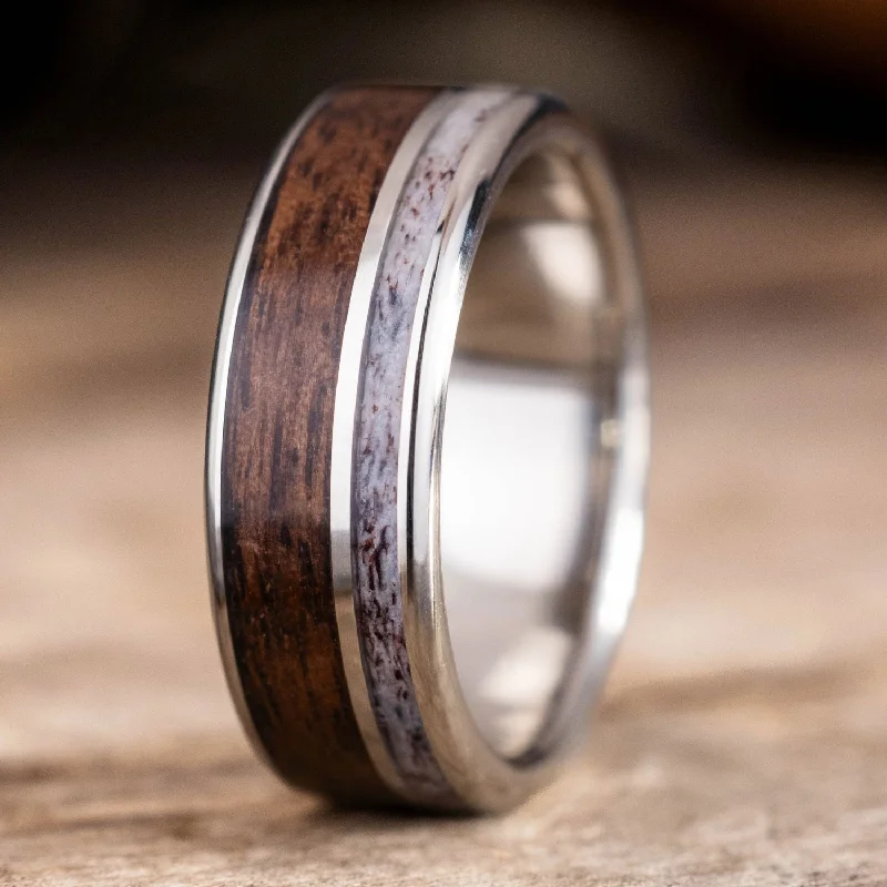 women’s romantic engagement rings-The Roosevelt | Men's Gold Elk Antler Wedding Band with 1903 Springfield Rifle Stock Wood