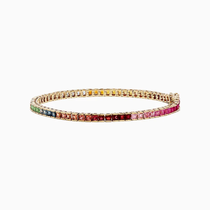 women’s geometric bangles-Watercolors 14K Yellow Gold Multi Sapphire Tennis Bracelet