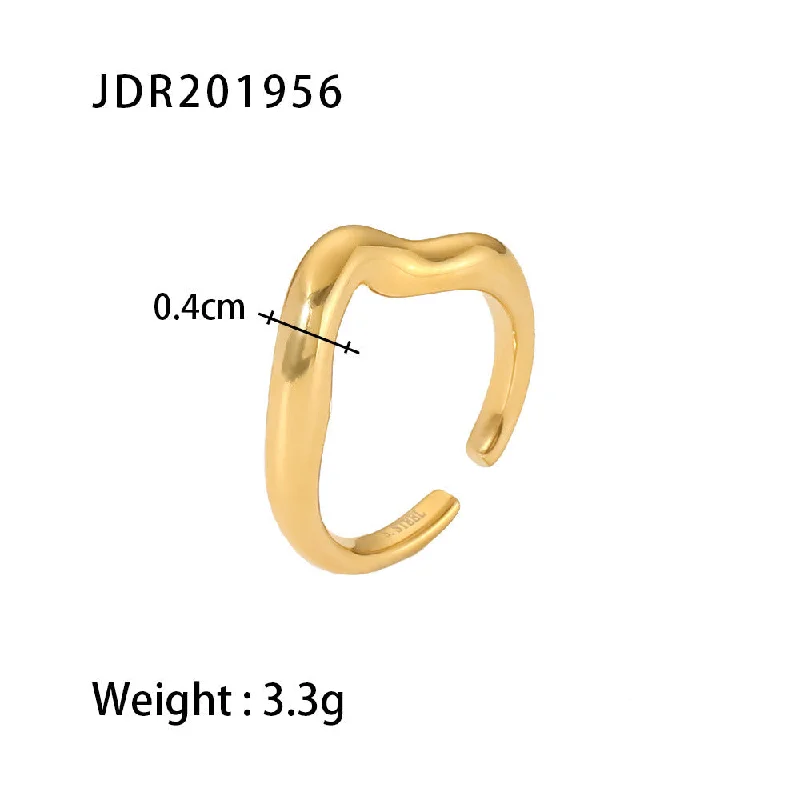 women’s bold rings-Women IG Style Asymmetrical Geometric Stainless Steel 18K Gold Plated Rings