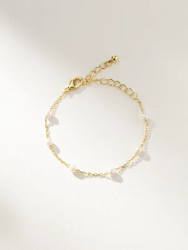 women’s anniversary bangles-Pearl and Chain Bracelet