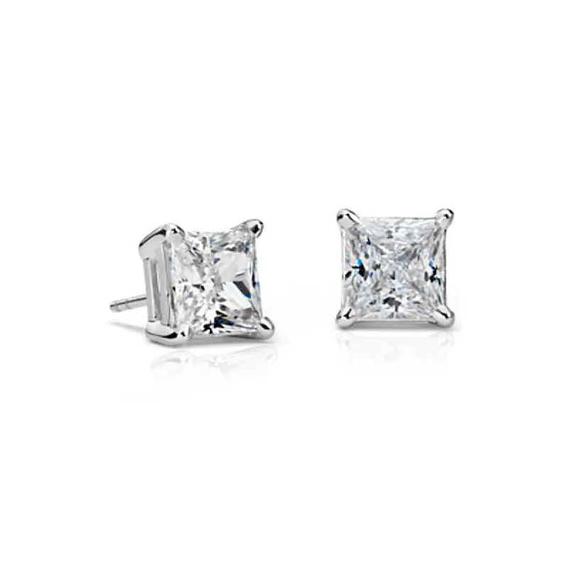 women’s trendy earrings-Premier Princess-cut Diamond Stud Earrings