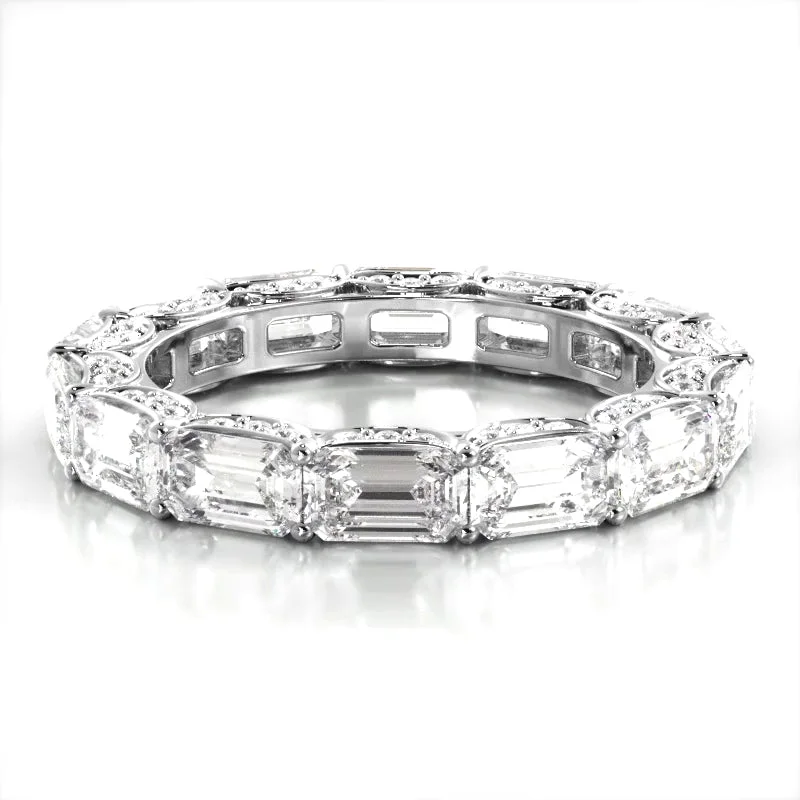 women’s modern engagement rings-6.02 ct. Emerald And Round Diamond Eternity Wedding Band