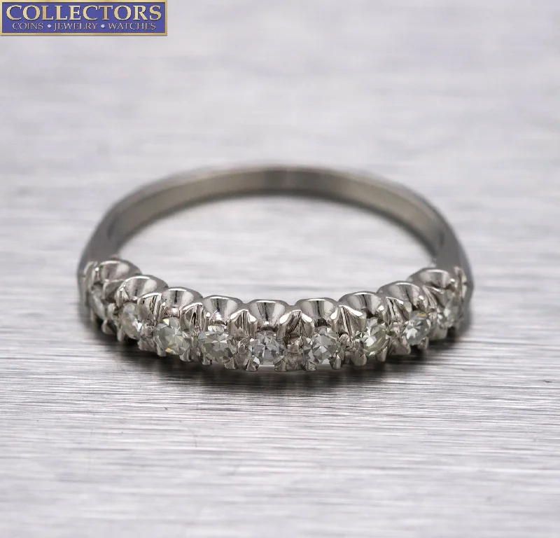 women’s antique engagement rings-Stunning Ladies Estate 14K White Gold 0.36ctw Diamond Wedding Band Ring