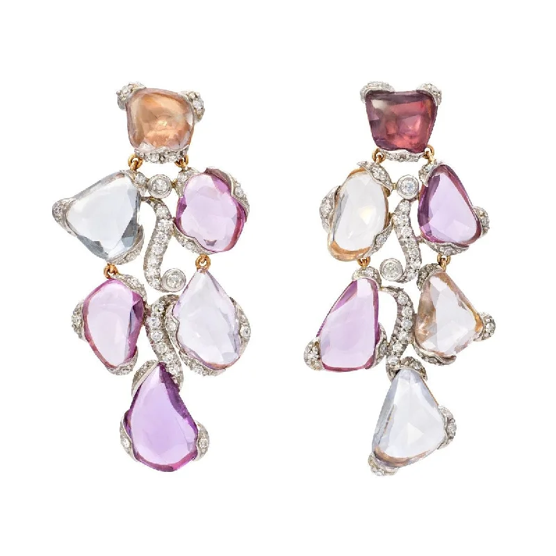 women’s drop earrings-Multicolor Sapphire and Diamond Drop Earrings