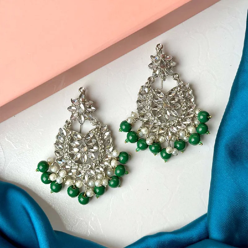 women’s bold earrings-Sameera Earrings/Teeka Set Silver (Green)