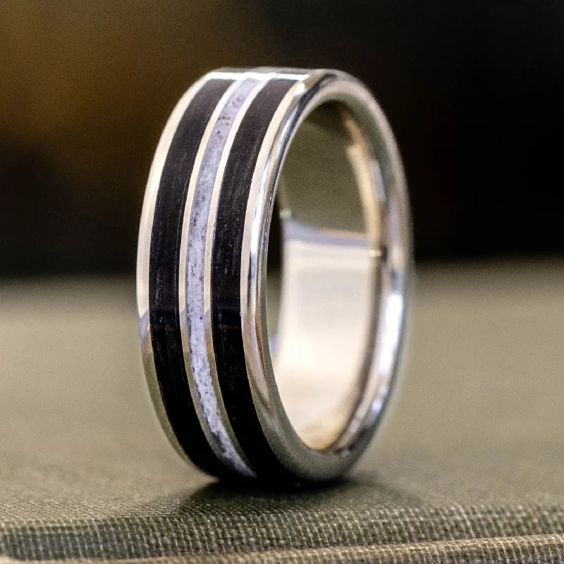 women’s unique engagement rings-The Frontiersman | Men's Gold Wedding Band with Black Whiskey Barrel Wood & Elk Antler