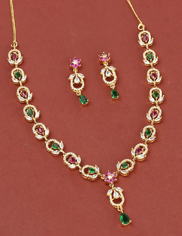 women’s classic necklaces-Designer Gold Plated Zirconia Necklace Set