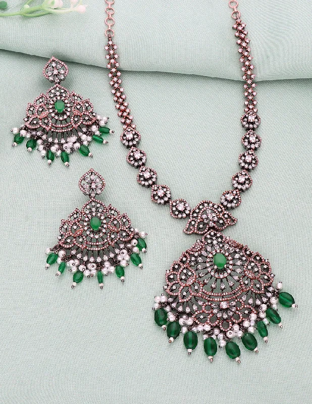 women’s pearl-studded necklaces-Designer BlackRose Polish Zirconia Necklace Set