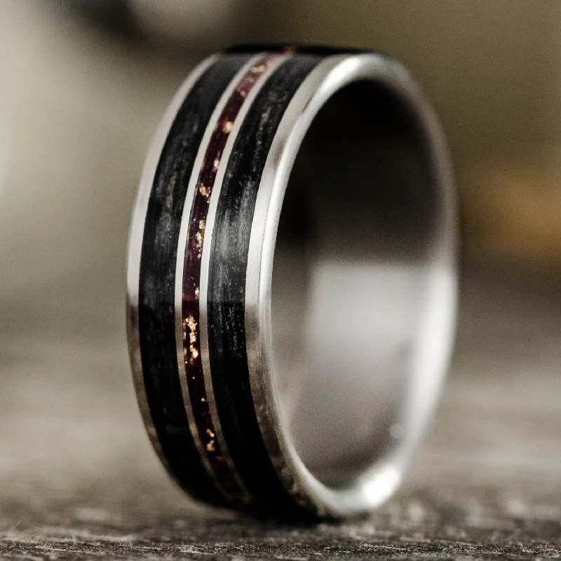 women’s luxury engagement rings-The Gent's Salute | Men's Titanium Wedding Band with Whiskey Barrel & Roses