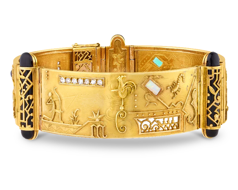 women’s tennis bracelets-Art Deco Egyptian Revival Gold Bracelet