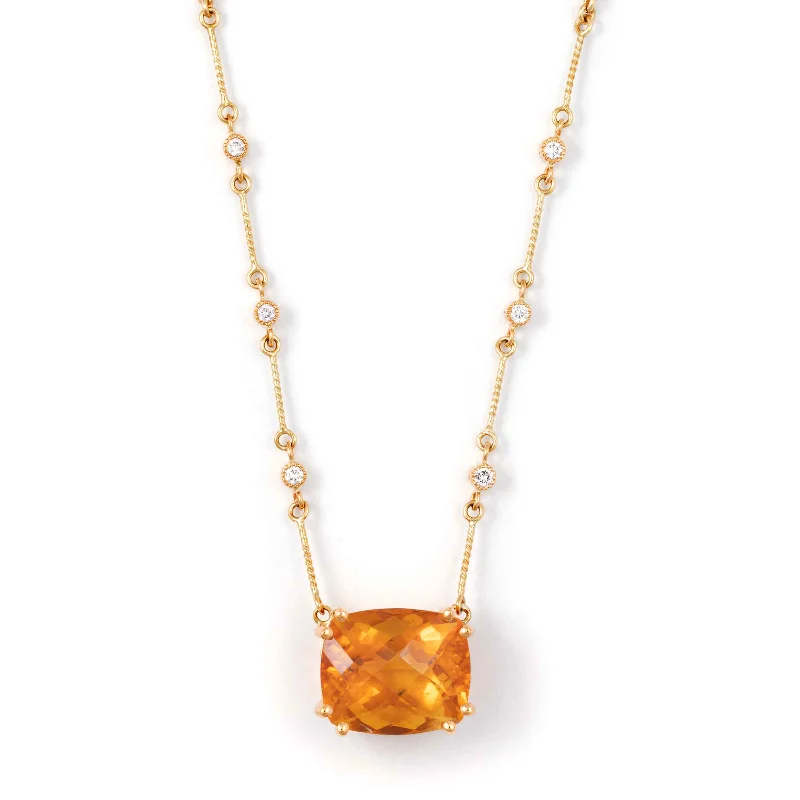 women’s necklaces-Cushion Shape Citrine Necklace, 14K Yellow Gold