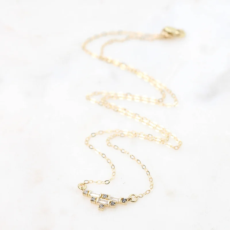 women’s gold-plated necklaces-Rashida Necklace with Gray Toned Salt and Pepper Diamonds and White Baguette Diamonds - Ready to Ship