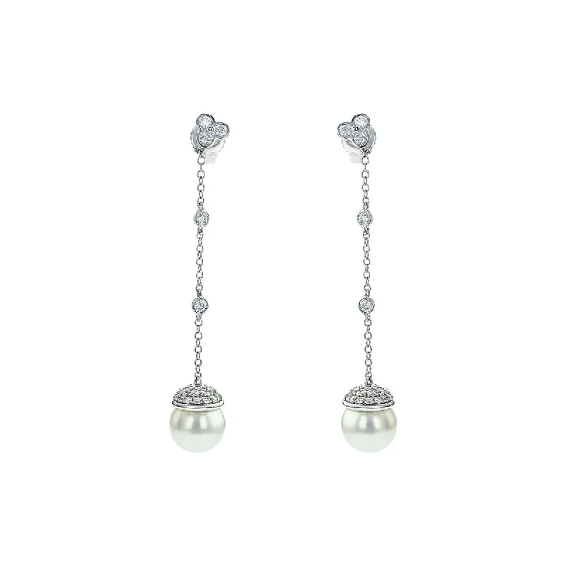 women’s pearl stud earrings-Pearl and Diamond Drop Earrings