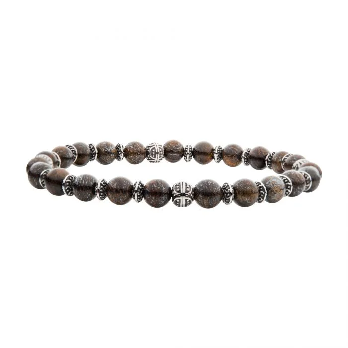 women’s anniversary bracelets-6mm Bronze Stones with Black Oxidized Beads 7.5" Bracelet BR37969