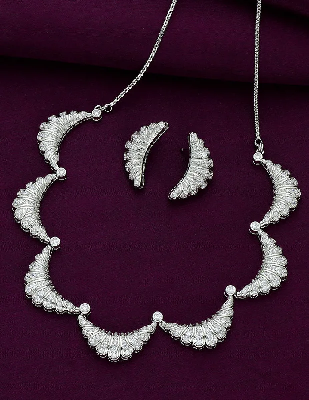 women’s vintage gold necklaces-Designer Zirconia Rhodium Necklace Set