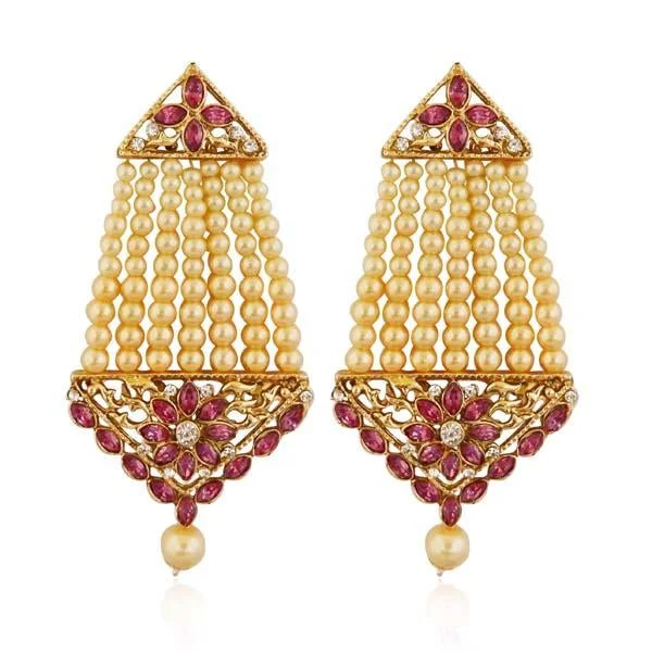 women’s flower earrings-Kriaa Pink Kundan Stone Gold Plated Dangler Earrings - 1313002D