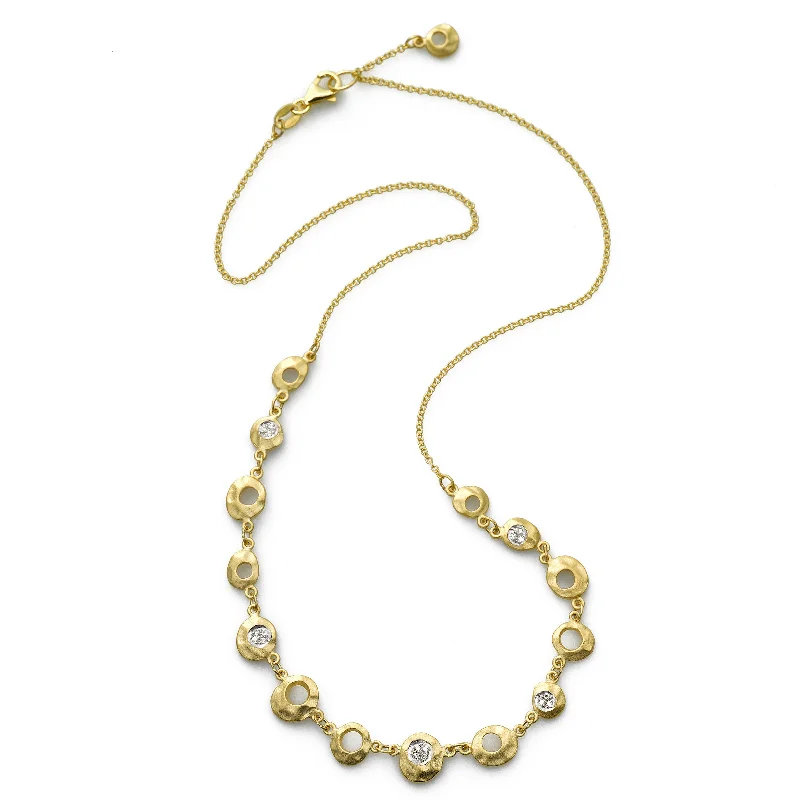 women’s religious necklaces-Hammered Diamond Design Necklace, 14K Yellow Gold