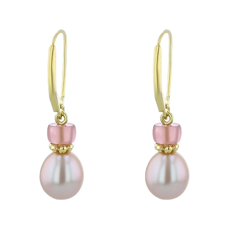 women’s leaf earrings-Pink Pearl and Pink Tourmaline Drop Earrings