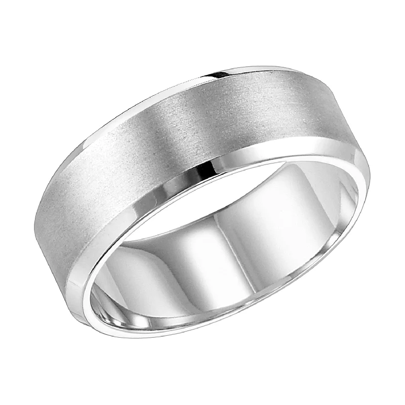 women’s non-traditional engagement rings-White Gold 8mm Beveled Men's Wedding Band