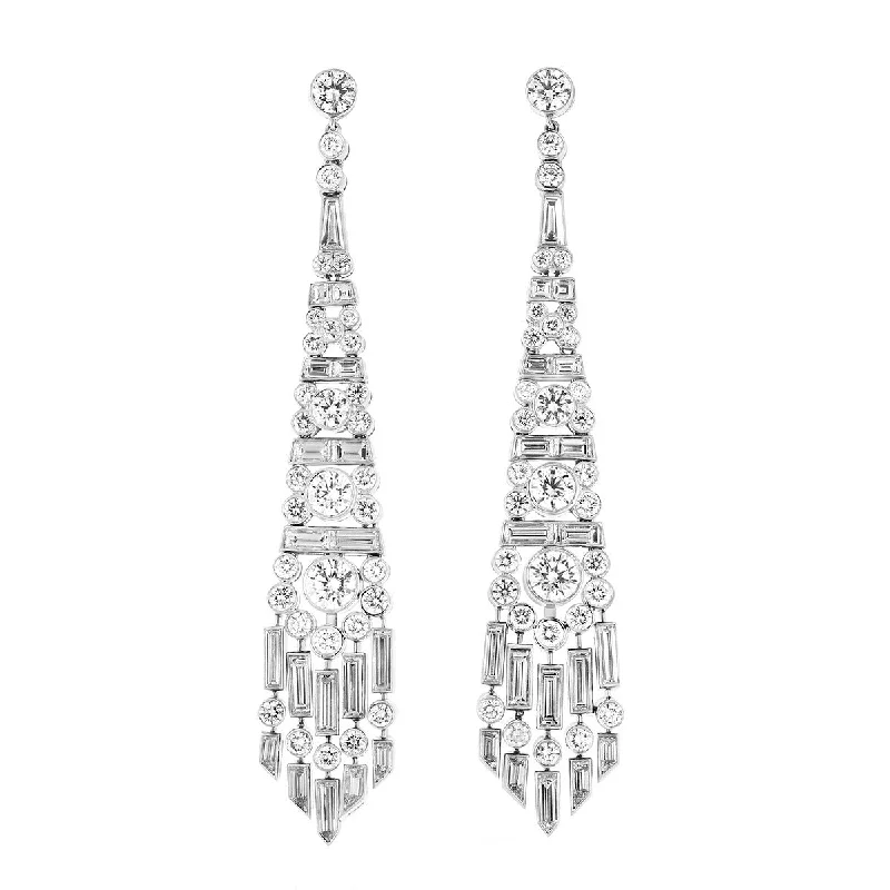 women’s diamond halo earrings-Platinum Multi-cut Diamond Chandelier Earrings