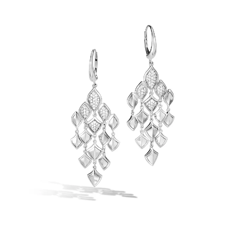 women’s crystal earrings-Legends Naga Silver Diamond Pave Earrings