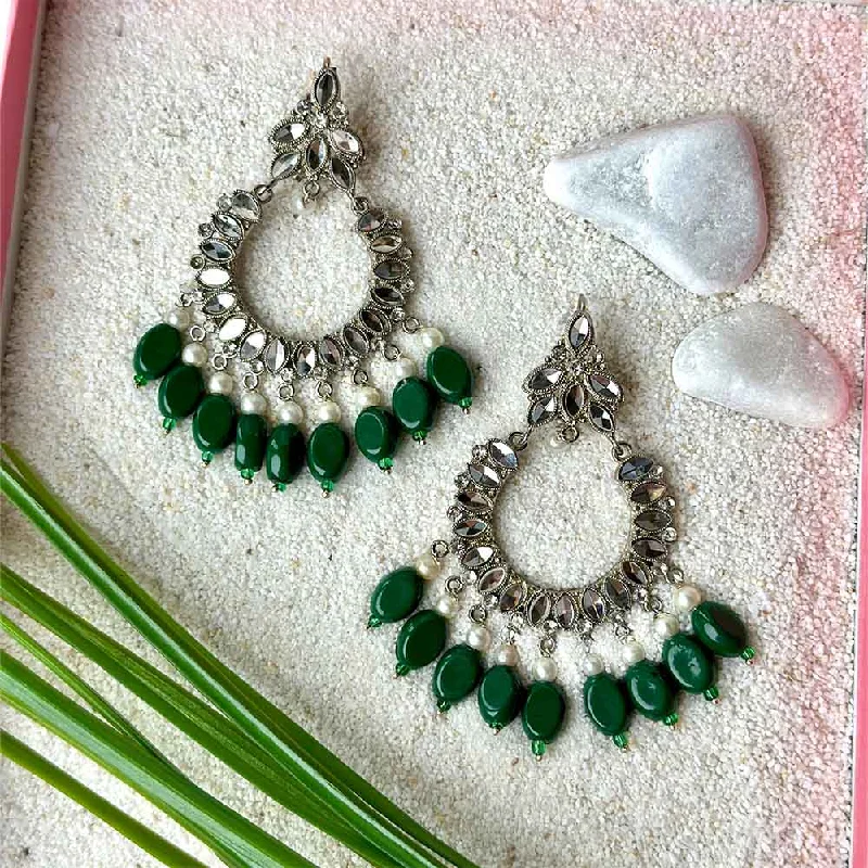 women’s earrings-Manika Earrings (Silver Green)