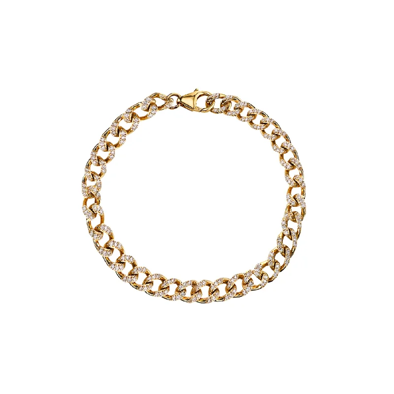 women’s silver bracelets-Perfect Curb Link Bracelet - White Diamond / 14k Yellow Gold