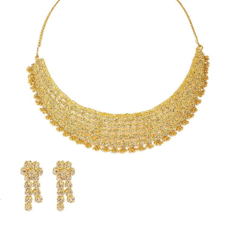 women’s moon necklaces-22K Yellow Gold Diamond Necklace & Earrings Set W/ 28.04ct Uncut Diamonds, Clustered Flowers & Gold Ball Accents on Bib Necklace