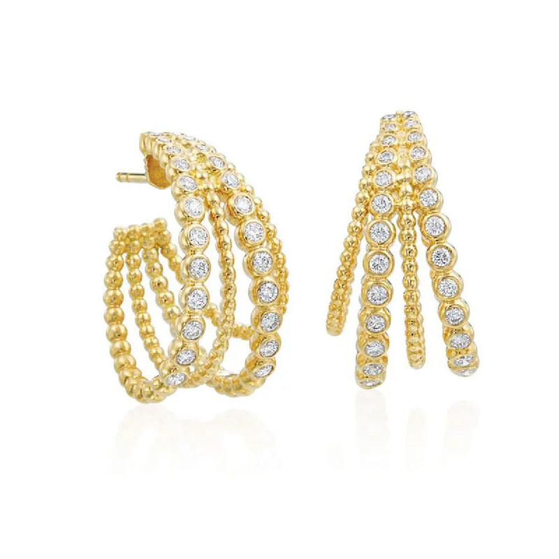 women’s nature-inspired earrings-Nutmeg 18k Gold Four Row Diamond Hoop Earrings