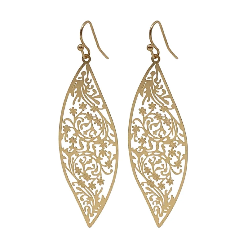 women’s chandelier earrings-Long Floral Pattern Teardrop Earrings